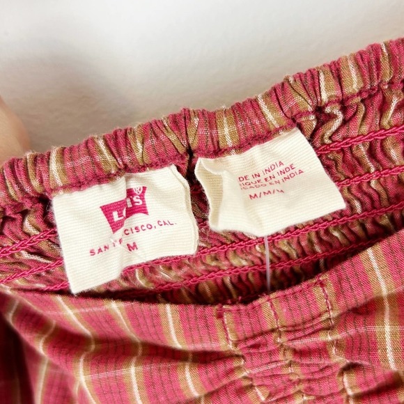 Levi's Red Gingham Puff Sleeve Cropped Blouse Size Medium Plaid Earth Red - Picture 4 of 5